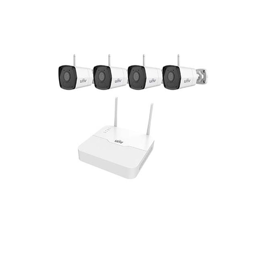 NVR KIT WIFI 4 CAMARAS BALA WIFI 2MPX IR 30MTS 1HDD 6TB AUDIO HUMANO METAL-PLASTICO IP67 UNV